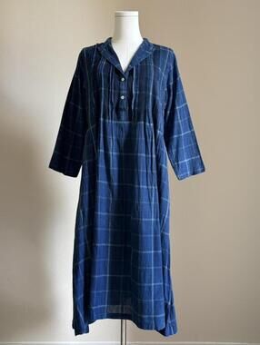 Studio Maeve handmade textiles plaid midi dress blue